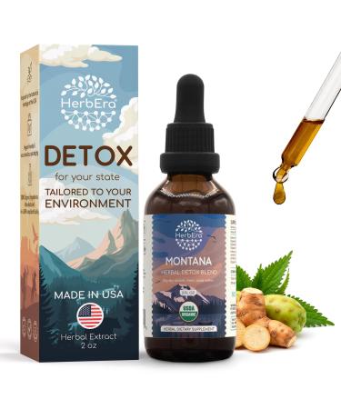 HerbEra Montana Herbal Detox Blend - USDA Organic Extract Made in USA | Immune & Liver Support Liquid Drops | Ashwagandha Dandelion Root Milk Thistle Noni Sarsaparilla | 2 fl oz