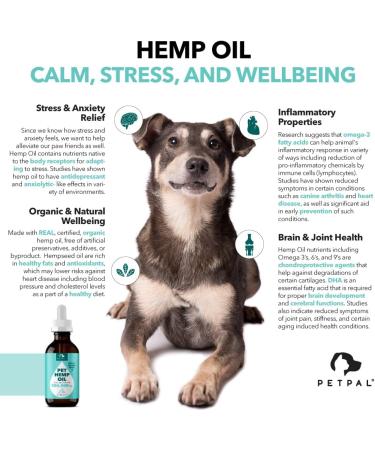 PetPal Organic Pet Hemp Oil for Dogs & Cats - 200 000 Canadian Grown Natural Calming Aid Stress and Separation Anxiety Rich in Omega 3 6 9 Antioxidants Mobility Support Arthritis Hip & and Joint Care. (2oz (60ml)) 60.0 ml (Pack of 1) - Buy Online on GoSupps.com