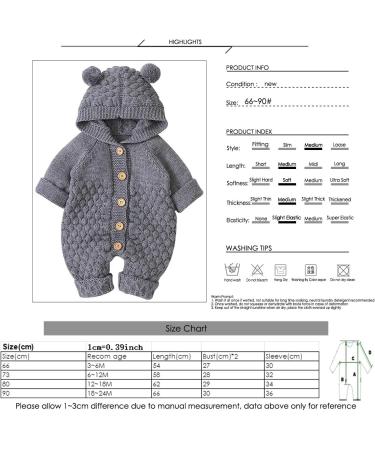 Haokaini Newborn Baby Winter Romper 12-18 Months Grey - Ear Hooded Knitted Snowsuit - Buy Online on GoSupps.com