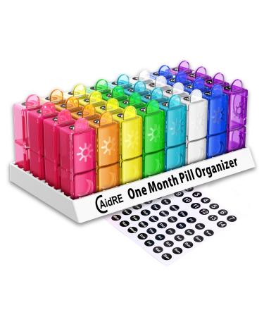 Monthly Pill Organizer CAidRE 30 Day Pill Organizer 2 Times a Day One Month Pill Box Organizer 2 Times a Day 31 Day Pill Organizer AM PM Weekly Pill Holder for Fish Oil Vitamins Supplements Multi-colored