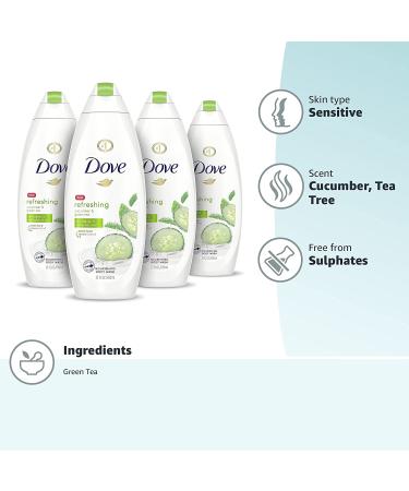 Dove Refreshing Body Wash - Cucumber & Green Tea, 22 oz (4 Count) | Revitalizes & Nourishes Skin, Eliminates Bacteria - Buy Online on GoSupps.com