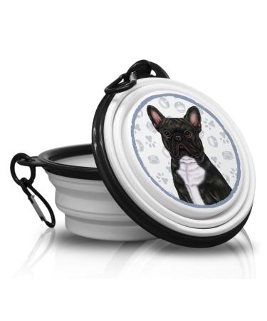French bulldog black - folded portable drinking snap with carabiners for on the go.Food bowl pet bowl.Handy and unique.French bulldog black