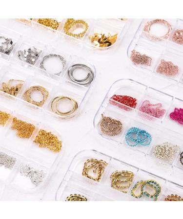 Nail Art Chain Nail Art Metal Rivet Chains Mixed Design DIY Nail Decoration Accessories 12 Grids for Women Style2 - Buy Online on GoSupps.com