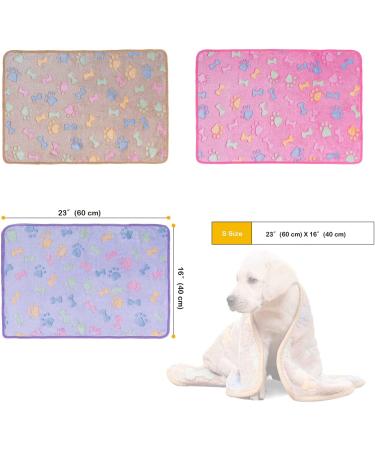 Dono 3 Pack Dog Blankets - Soft Fluffy Fleece Pet Blanket with Paw Print Design - Warm Sleep Mat for Small Dogs - Brown/Pink/Purple - Buy Online on GoSupps.com