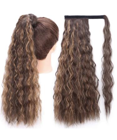 22 Corn Wave Magic Paste Ponytail Extension | Long Wavy Curly Hair Fluffy Pony Tail 22 Inch | Mixed Dark Brown Gold# | Pack of 1 - Buy Online on GoSupps.com