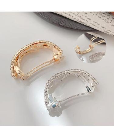 Fashion Elegant Crystal Bridal Semicircle Metal Spring Hair Clip Ponytail Holder Hairpin Rhinestone Hair Barrette accessories for women(2-pack Gold Silver) - Buy Online on GoSupps.com