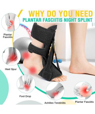 2 Pack Plantar Fasciitis Night Splint - Adjustable Relief Brace for Women & Men - Achilles Tendonitis Support - Black - Buy Online on GoSupps.com