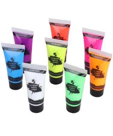 RIZGHWOY UV Reactive Body Paint Set 8 Fluorescent Colors 10 Ml Each NonToxic Water Based Formula for Nightclubs Parties Festivals