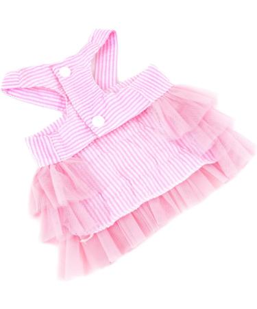 Pink Striped Denim Puppy Dress with Organza Bow and Beads - XS size (Chest 30cm/11.8, Back 20cm/7.9) - Summer Sleeveless Button-Up Dog Apparel - Buy Online on GoSupps.com