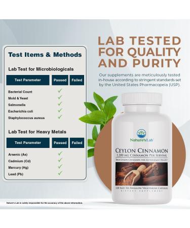 Nature's Lab Ceylon Cinnamon 1,200 mg per Serving - Supports Antioxidant Health* - 120 ct (60 Day Supply) 120 Count (Pack of 1) - Buy Online on GoSupps.com