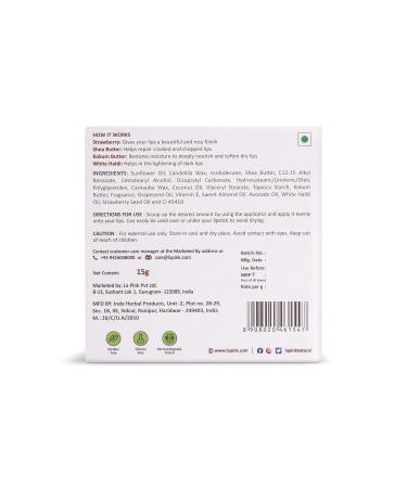 Natural Strawberry Tinted Lip Balm with Shea & Kokum Butter - Nourished Soft Lips | 100% Microplastic Free | 15g - Buy Online on GoSupps.com