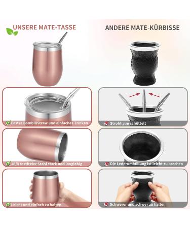 Buy Telanks Mate Cup Set - 340ml Double-Walled Stainless Steel Yerba Mate Mug with Bombillas & Cleaning Brush - Rose Gold - Buy Online on GoSupps.com