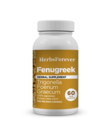 Herbsforever Fenugreek-Extra Strength(10:1) Extract Equiv.to 2600 mg Fruit Powder Per Serving-Healthy Lactation Digestion Hair & Skin |Carb Control Nutrients Rich|20% Saponins|60 VegCapsule|800mg