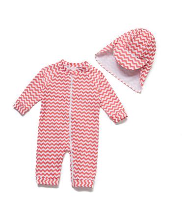 BONVERANO Baby Girls Swimsuit Toddler Bathing Suit Full-Length Zipper One Piece Swimwear with UPF 50+ Sun Protection Wave 18-24 Months