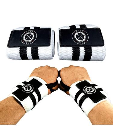 Wrist Wraps (Professional Quality) Spot Lion Fitness: Powerlifting, Bodybuilding, Weight Lifting Wrist Supports for Weight Training - White with Black Stripes