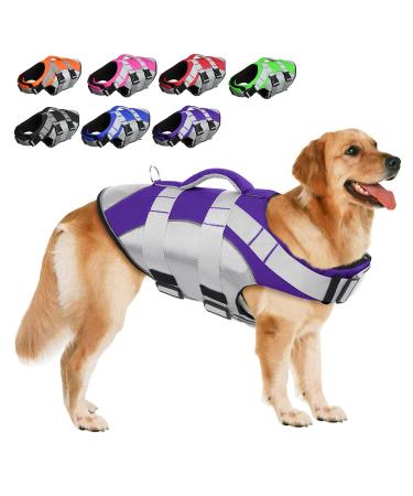 SUNFURA Dog Life Jacket, Pet Swimming Vest Reflective Dog Float with Rescue Handle for Boating, Kayaking, Dog Life Vests Adjustable Safety Preserver for Small Medium Large Dogs (Purple,XL) X-Large Purple
