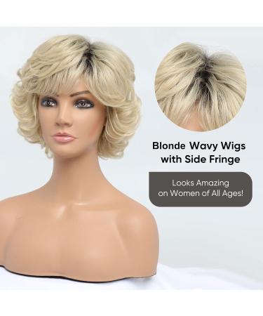 Bestung 613 Blonde Short Curly Wavy Wig with Bangs for Middle-Aged Women - Premium Synthetic Fashion Hair (Pack of 1) - Buy Online on GoSupps.com
