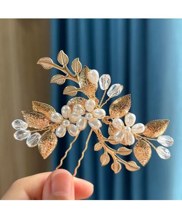 JUSTUSNX Gold/Silver Bride Wedding Headpiece Pearl Hair Pins Accessories Bridal Crystal Flower Hair Pieces for Women and Girls (A) - Buy Online on GoSupps.com