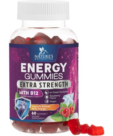 Energy Gummies Vitamin B12 Green Tea and Guarana Extract Daily Energy Vitamin Supplement Delicious Raspberry Flavor Gummy Chewable Supplement for Men and Women Non-GMO and Vegan - 60 Gummies 60 Count (Pack of 1) - Buy Online on GoSupps.com