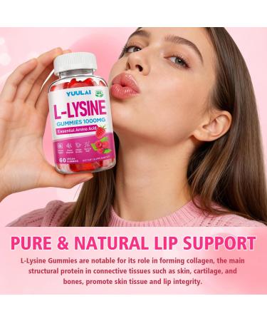 YUULAI L-Lysine 1000mg Gummies for Adults & Kids Essential Amino Acid Supplement for Lips & Oral Health Boost Immune & Collagen & Calcium Sugar-Free Raspberry Flavor 60 Count - Buy Online on GoSupps.com