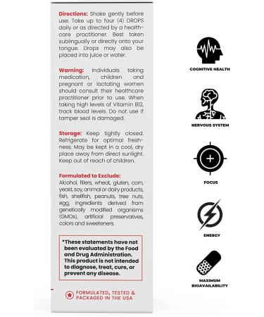 BioActive Vegan Vitamin B12 Sublingual Liquid Supplement - 1000mcg Drops - Hydroxocobalamin, Adenosylcobalamin & Methylcobalamin - 90-Day Supply - 0.5 Fl Oz - Buy Online on GoSupps.com