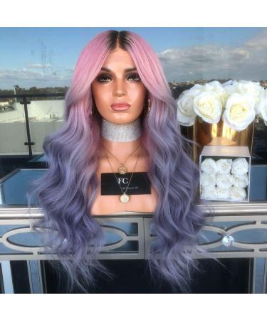 Battnot 28'' Synthetic Full Wig for Women - Long Curly Straight Hair in Gold Pink & Purple - Ideal for Cosplay & Parties - Buy Online on GoSupps.com