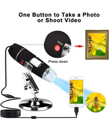 USB Microscope 40X-1000X Digital 3-in-1 Camera with Metal Stand for Windows, Mac, Android & Linux - Black - Buy Online on GoSupps.com