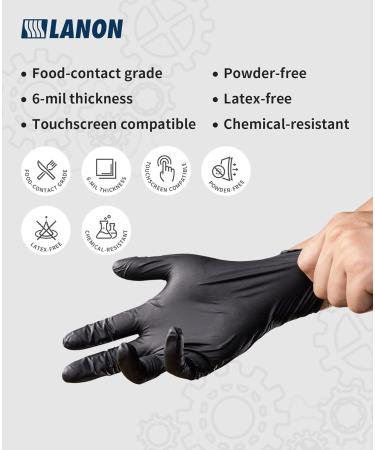 LANON 6-mil Black Nitrile Disposable Gloves XL (Pack of 100) - Food-Safe, Powder-Free, Heavy-Duty, Textured Fingertips - Latex-Free - Buy Online on GoSupps.com