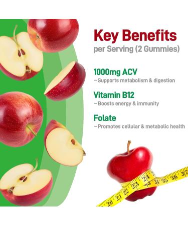 Apple Cider Vinegar Gummies 1000 mg with Vitamin B12 ACV Gummies for Women Support The Metabolism of Fats and Carbohydrates Vegan GMO Free Gluten Free (60 Count) 60 Count (Pack of 1) - Buy Online on GoSupps.com