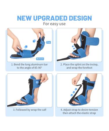 Plantar Fasciitis Night Splint | Upgraded Dorsal Brace with Arch Support for Men & Women - Effective Relief for Heel Pain Achilles Tendonitis & Foot Drop - Black-Blue - Buy Online on GoSupps.com