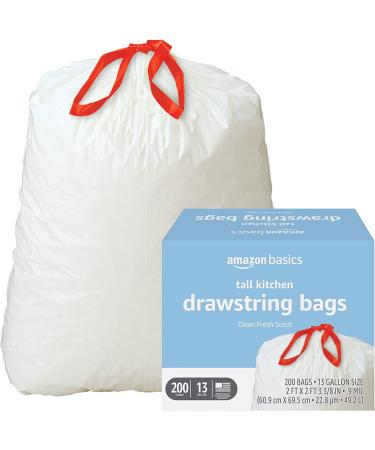 Amazon Basics 13 Gallon Tall Kitchen Trash Bags - 200 Count | Clean Fresh Scent | Strong Drawstring | (Previously Solimo) - Buy Online on GoSupps.com