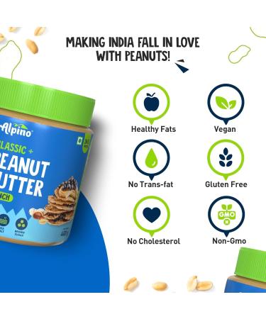 ALPI NO Classic Peanut Butter Crunch 800g - Roasted Peanuts Brown Sugar & Sea Salt - 24g Protein non-GMO Gluten Free Vegan Plant Based Peanut Butter Crunchy 400g Pack of 2 - Buy Online on GoSupps.com