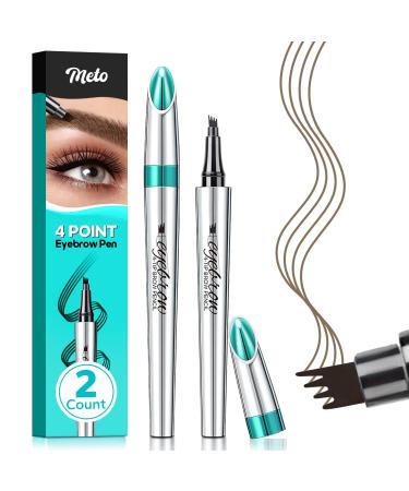Meto Eyebrow Pen (2 Count) 4 Point Eyebrow Pencil Waterproof Eyebrow Pencil with 4 Micro-Fork Tips Eye Brow Pencils for Women Creates Natural Looking Eyebrow Makeup and Stays All Day (Light Brown) 01 Light Brown