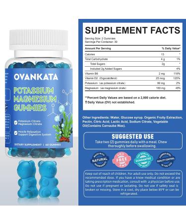 OVANKATA Potassium Magnesium Gummies - High Absorption Chewable Supplements for Leg Cramps & Muscle Relaxation - 60 Count (Pack of 1) - Buy Online on GoSupps.com