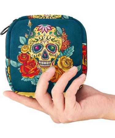 Stylish Menstruation Pad Bag with Zipper | Women's Tampon & Napkin Bag | Day of the Dead Collection - Buy Online on GoSupps.com