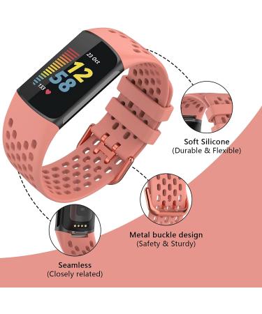 TopPerfekt Sport Bands for Fitbit Charge 5 - Adjustable Breathable Silicone Replacement Band - Orange Pink - Women Men - Buy Online on GoSupps.com