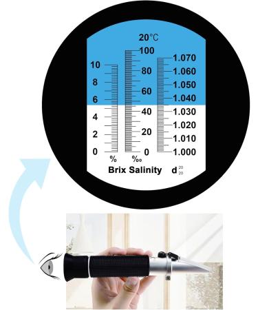 TRI Scale Refractometer ATC for Marine & Hydroponic Use | 0-10% BRIX 0-100 PPT Density 1.000-1.070 | Accurate Monitoring for Aquariums & Reef Tanks - Buy Online on GoSupps.com