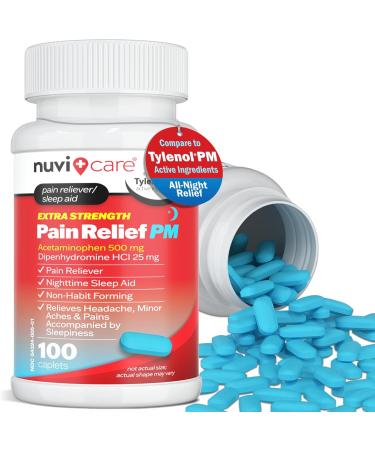 Extra Strength Pain Relief PM - Acetaminophen 500mg & Diphenhydramine 25mg - Nighttime Aches & Pains Relief - Compare to Tylenol PM - 100 Tablets - International Shipping Available - Buy Online on GoSupps.com