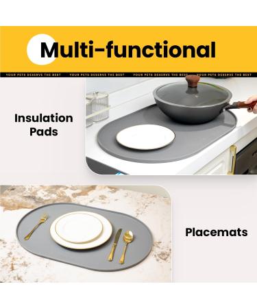 Conlun Dog Bowl Pad - BPA-Free Silicone Feed Mat with 1.2cm High Edges for Cats & Dogs | Gray 60x40cm - Buy Online on GoSupps.com