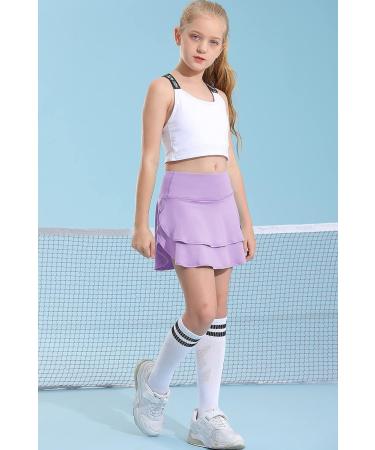 MERIABNY Girl Tennis Skirt with Built-in Shorts | Lilac 11-12 Years | Athletic Skort for Golf & Running Ages 6-12 - Buy Online on GoSupps.com
