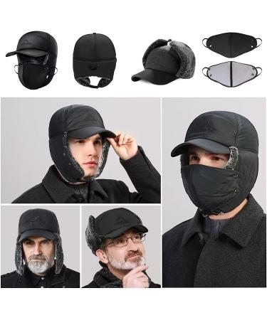 Winter Trapper Hat with Ear Flaps - Windproof Unisex Ushanka Hat in Black - Buy Online on GoSupps.com