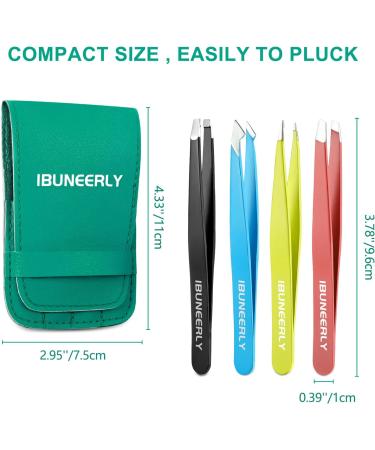 Tweezers Set with Leather Case - 4Pcs Professional Stainless Steel Eyebrow Tweezers for Women - Precision Tweezers for Ingrown Hair, Splinter Removal - Ideal for Facial Hair - Multi-Color - Buy Online on GoSupps.com