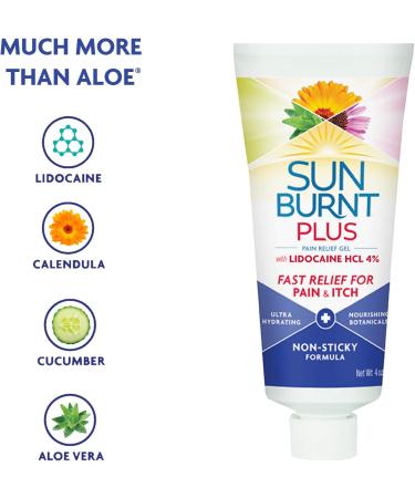 Sunburnt Plus After-Sun Gel 4oz with Lidocaine - Soothes and Relieves Sunburn - Buy Online on GoSupps.com
