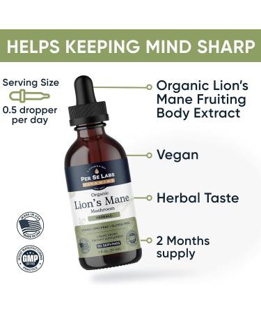 Lion's Mane Mushroom Liquid Drops - Organic Immune System & Brain Booster - Non-GMO VEGAN Tincture | 1 oz - Buy Online on GoSupps.com