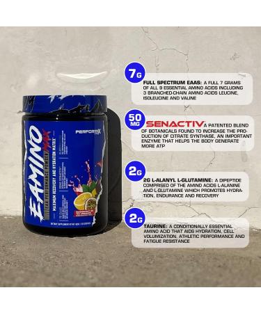 EAminoMax Amino Acid Powder - 7g BCAA & Essential Amino Acids for Recovery & Endurance | 30 Servings Passionfruit Ice Tea Lemonade | International Shipping Available - Buy Online on GoSupps.com