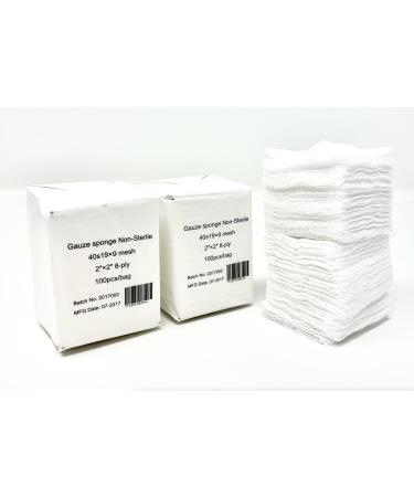 Gauze Surgical Sponges Cotton Non STERILE Woven 8-ply High Grade Quality 2"x2" Class I(a) All Purpose Pads Box of 1 000
