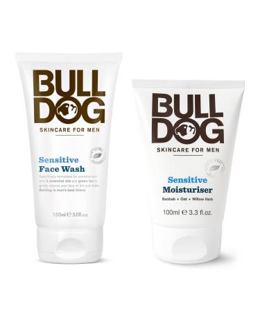 Bulldog Skincare Sensitive Face Wash and Moisturizer For Men With 2 Essential Oils  Green Tea  Green Algae  Konjac Mannan and Vitamin E  5 and 3.3 fl. oz. each