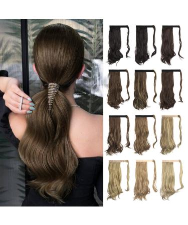 SOFEIYAN Curly Ponytail Extension 15 Inch Heat Resistant Synthetic Natural Wavy Hairpiece Wrap Around Pony Tail Hair Extensions for White Black Women Hair Piece, Brown 15 Inch (Pack of 1) Brown