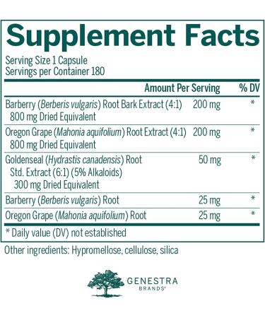 Genestra Berberis Formula 180 Capsules - Barberry, Goldenseal & Oregon Grape Supplement - Buy Online on GoSupps.com