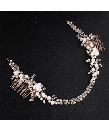 Handmade Crystal Pearls Ceramic Flower Bridal Hair Comb - Wedding Headband for Women - Buy Online on GoSupps.com